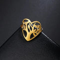 Women's Tree of Life Ring Heart Band Gold