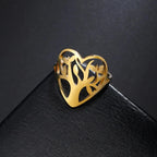 Women's Tree of Life Ring Heart Band Gold