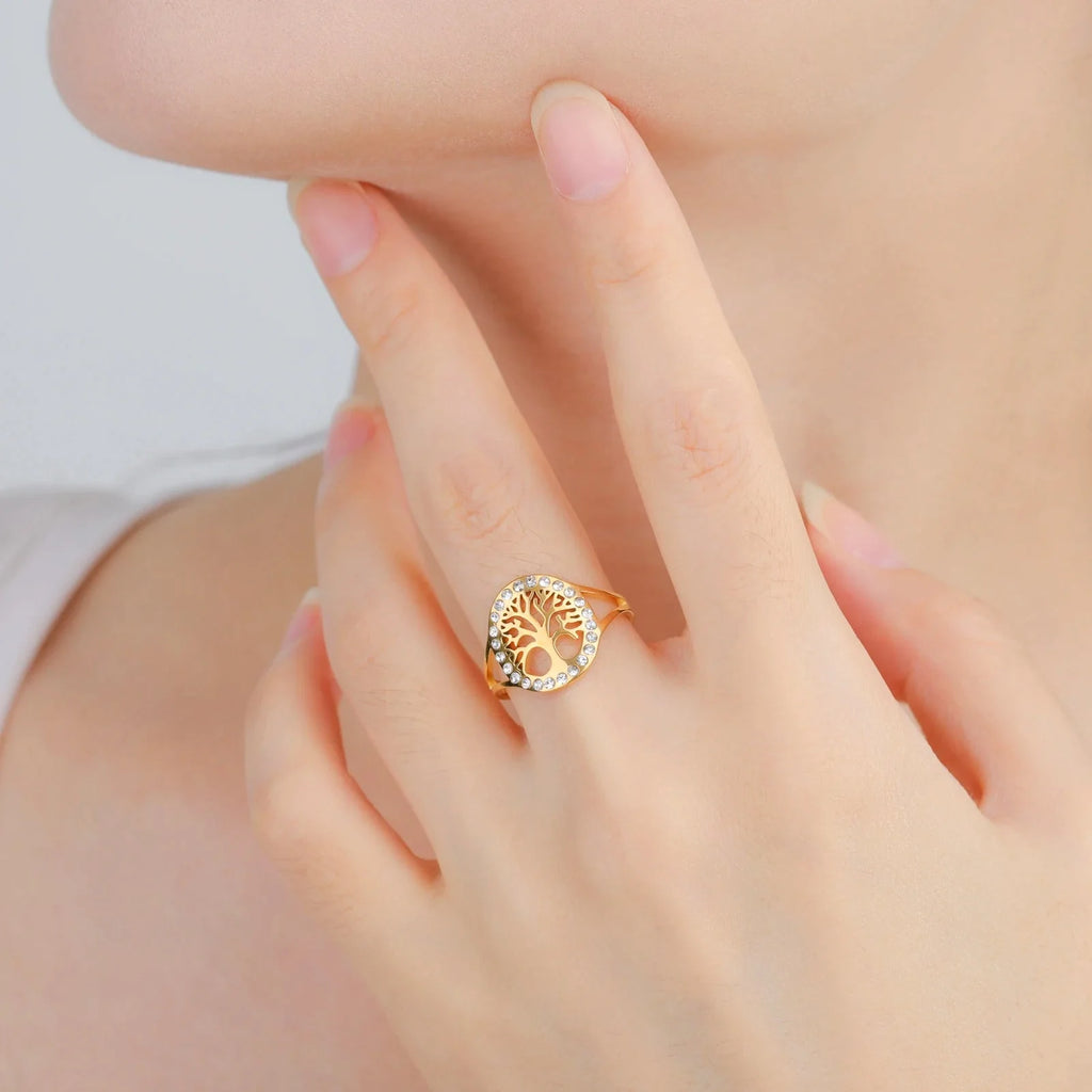 Life Tree Zircon Women's Ring Gold