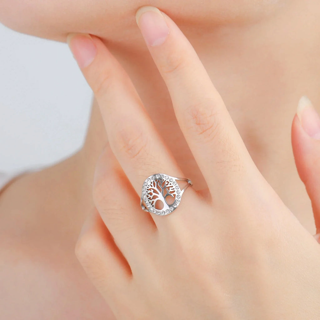 Life Tree Zircon Women's Ring Silver
