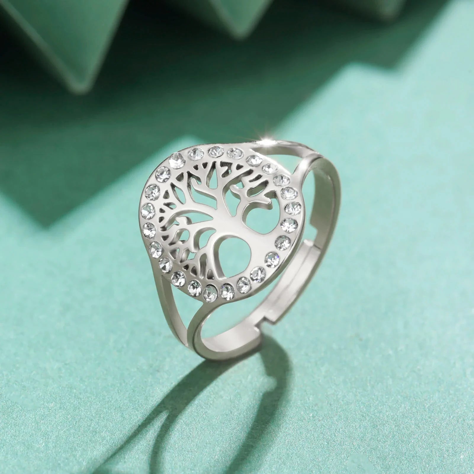 Life Tree Zircon Women's Ring Silver