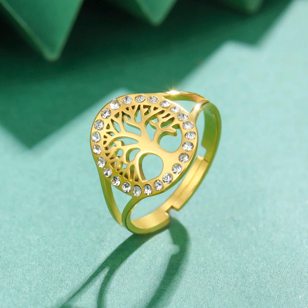Life Tree Zircon Women's Ring Gold