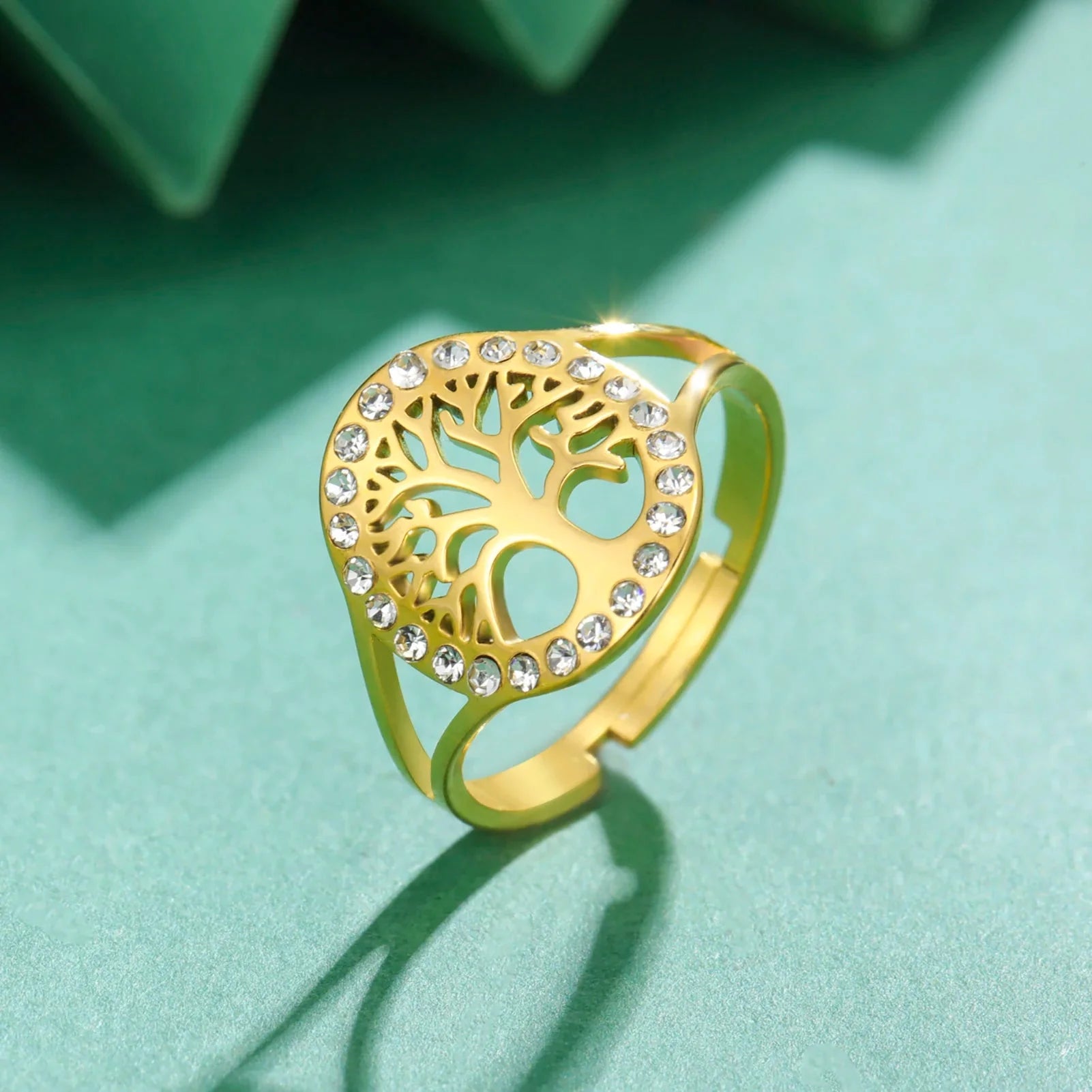 Life Tree Zircon Women's Ring Gold