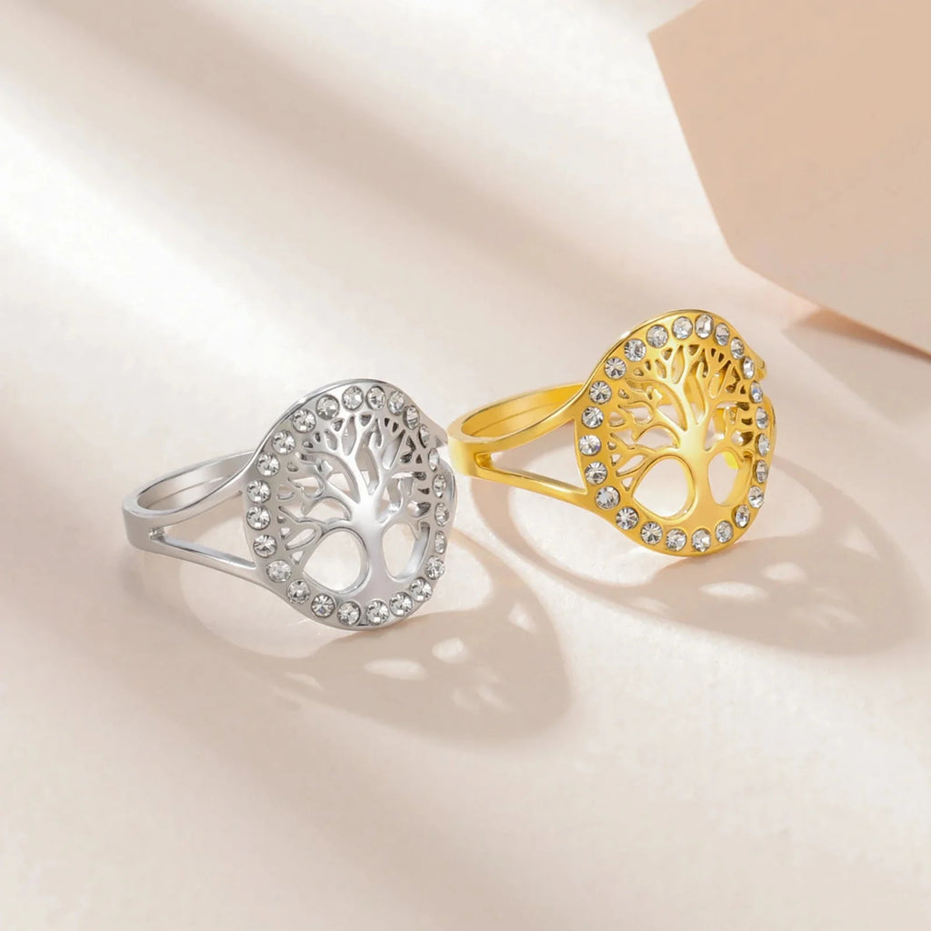 Life Tree Zircon Women's Ring Silver