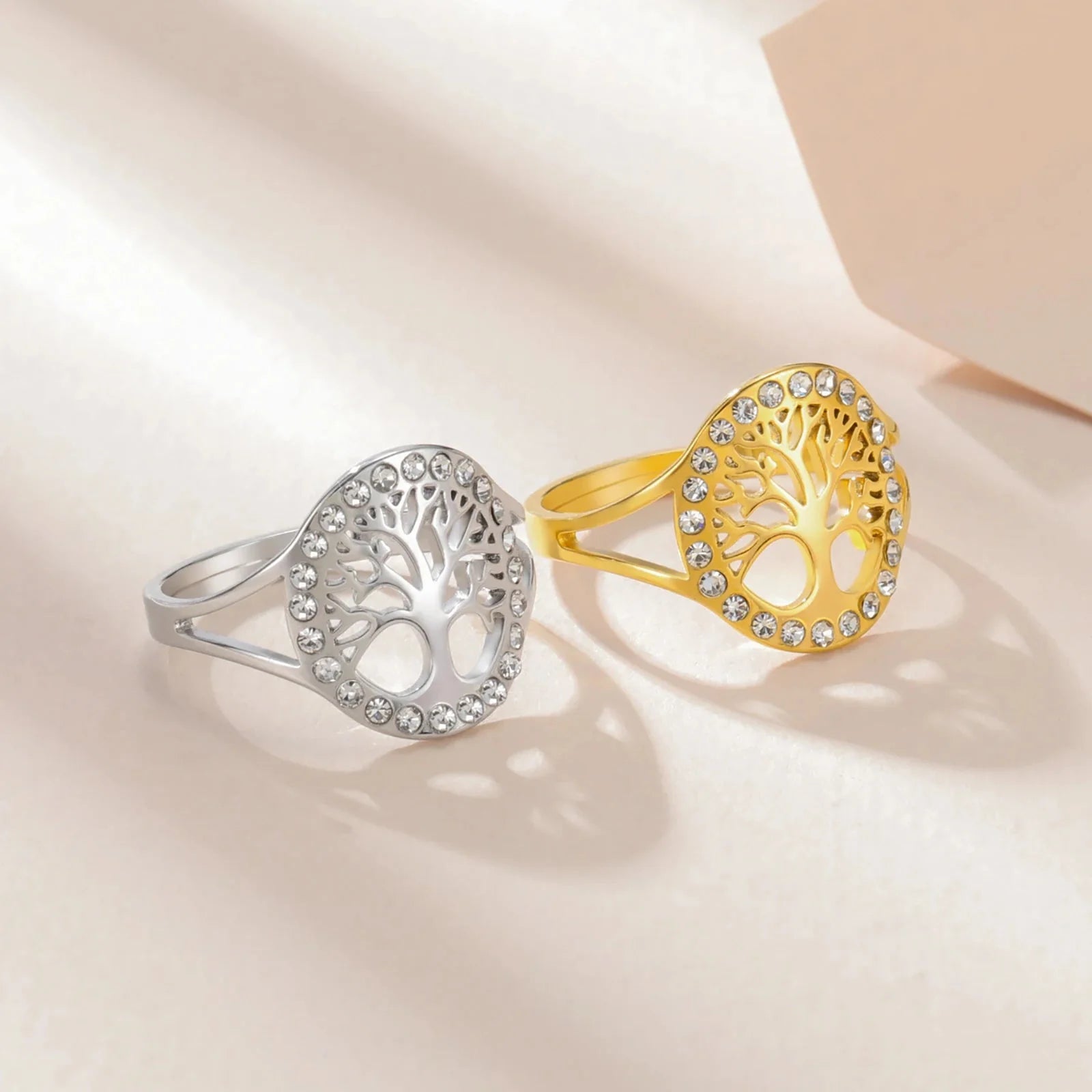 Life Tree Zircon Women's Ring Silver