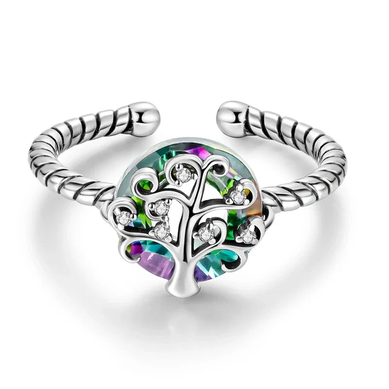 Life Tree Zircon Ring for Women Silver