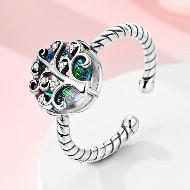 Life Tree Zircon Ring for Women Silver