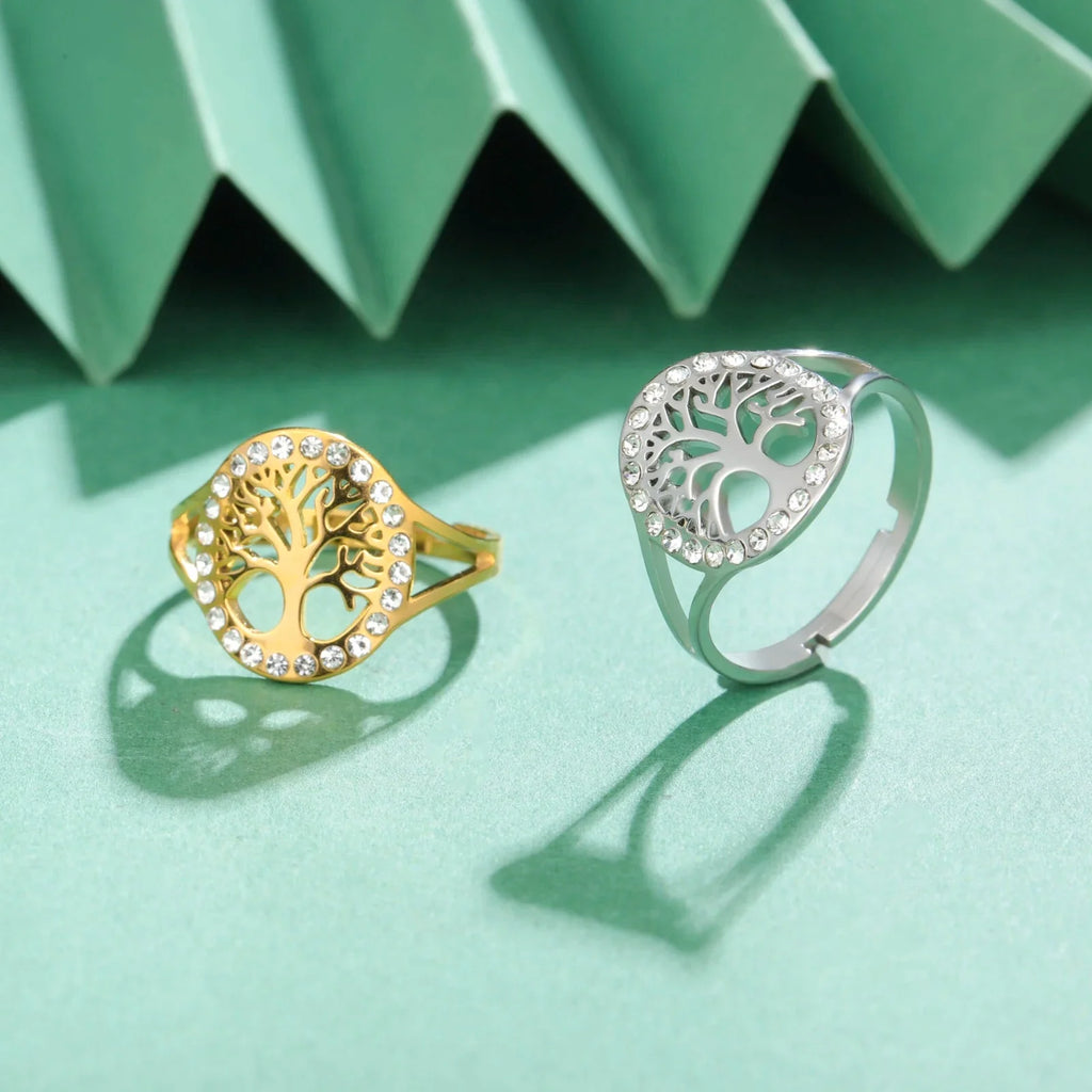 Life Tree Zircon Women's Ring Gold