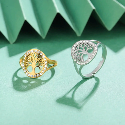 Life Tree Zircon Women's Ring Gold
