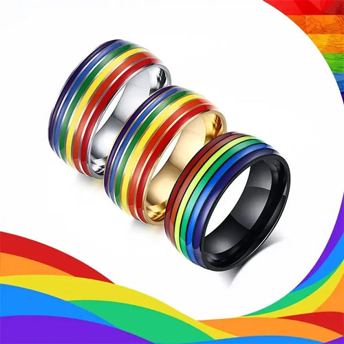 Men's black rainbow ring