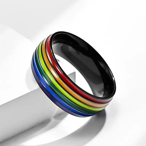 Men's black rainbow ring