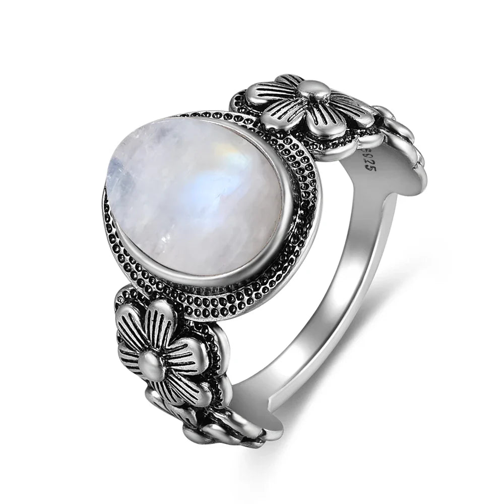 Ring with Floral Band Moonstone