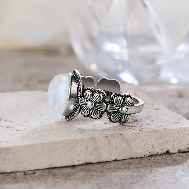 Ring with Floral Band Moonstone