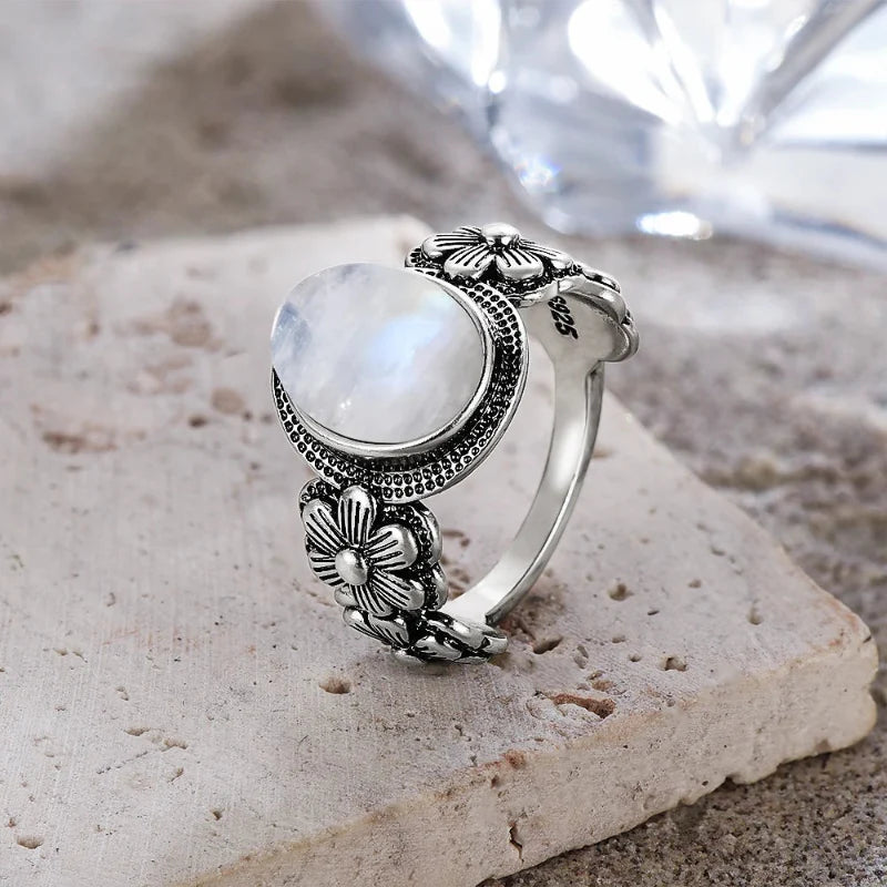 Ring with Floral Band Moonstone