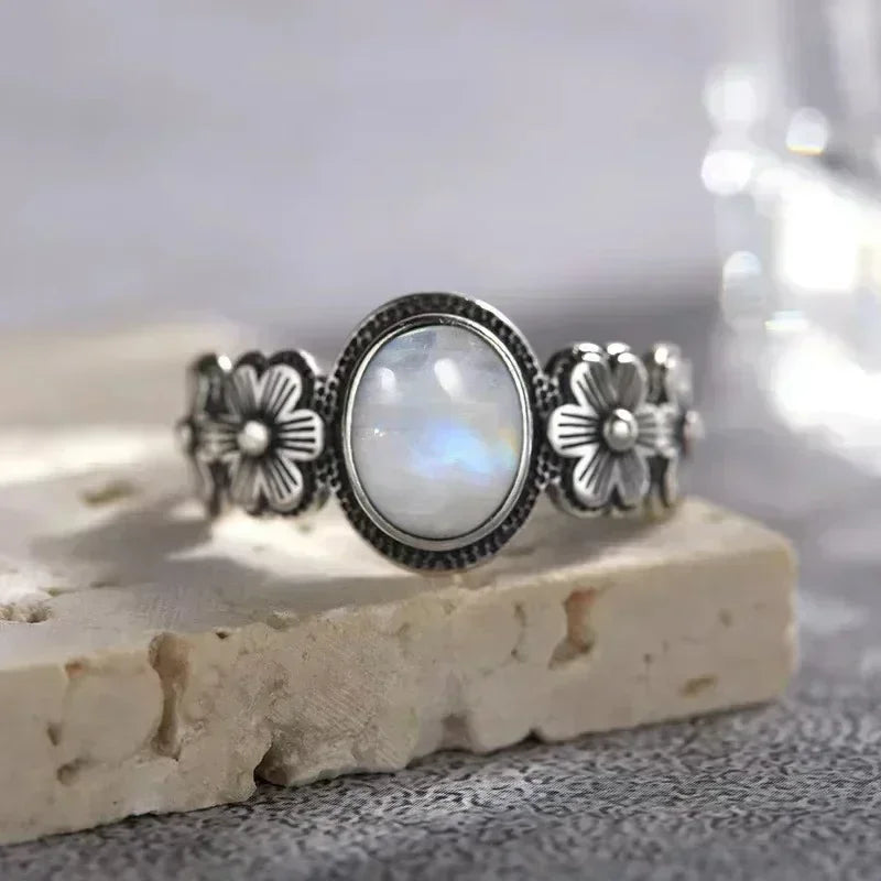 Ring with Floral Band Moonstone