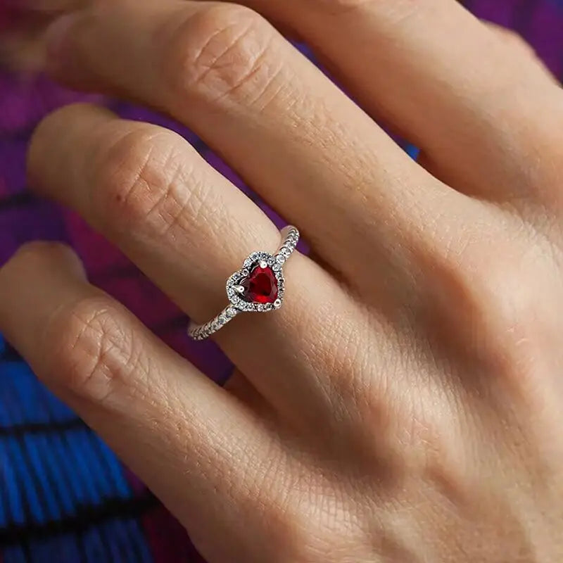 Ring with Heart and red Zircon and silver