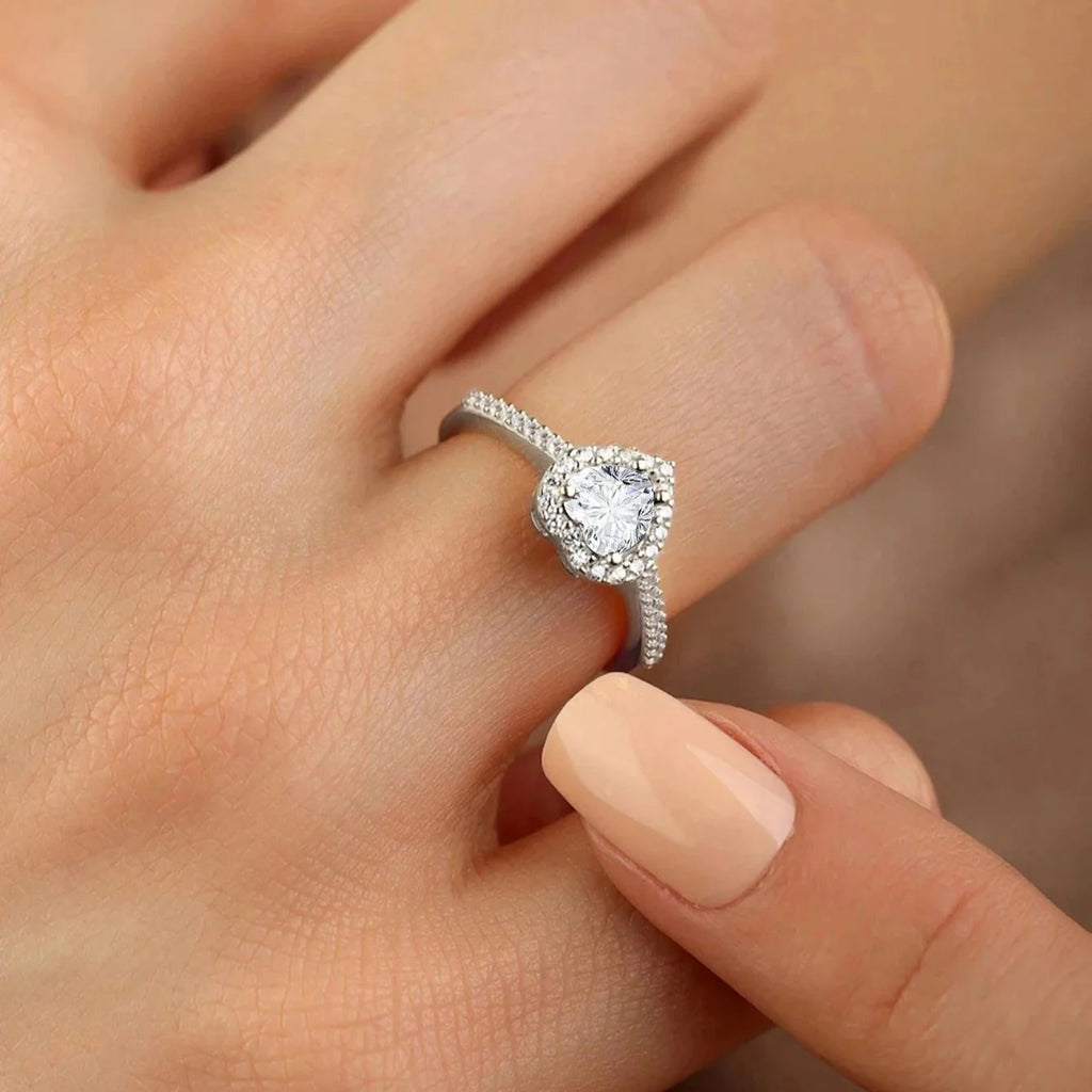 Ring with Heart and white Zircon and silver