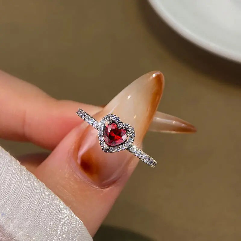 Ring with Heart and red Zircon and silver