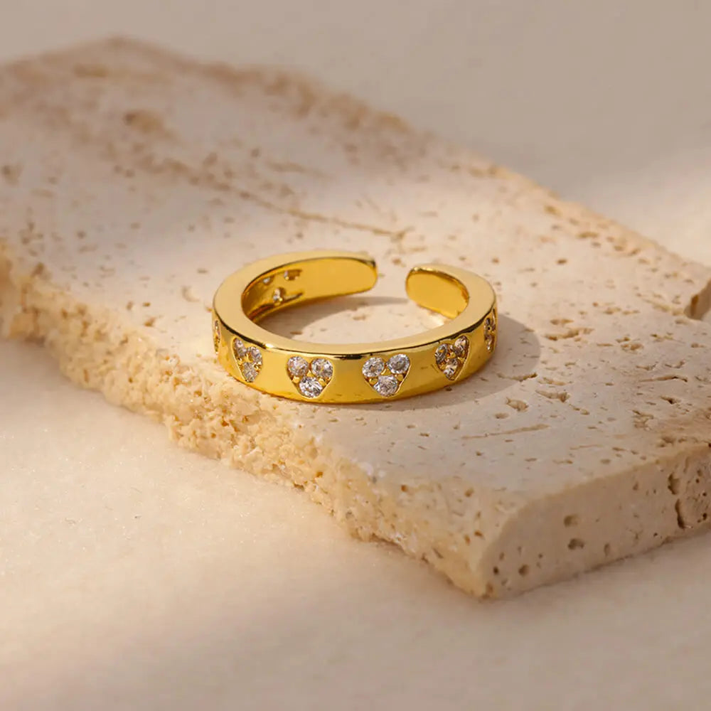 Ring with Zircon Hearts B