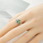 Ring with Green Zircon Hearts Three-Leaf Clover
