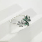 Ring with Green Zircon Hearts Three-Leaf Clover