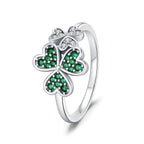 Ring with Green Zircon Hearts Three-Leaf Clover