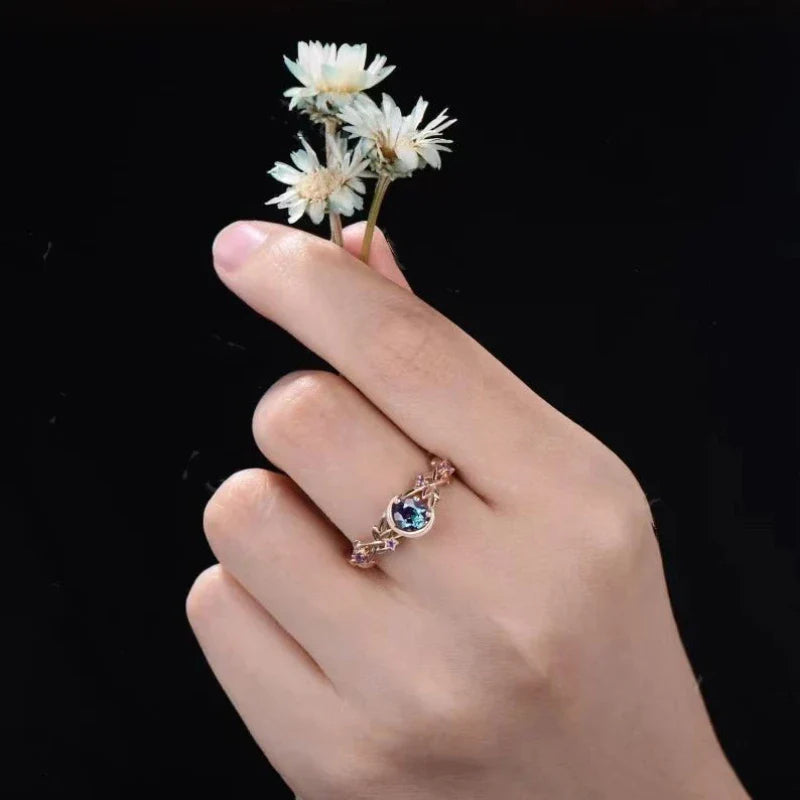 Ring with Crescent Moon and Gold Zircon