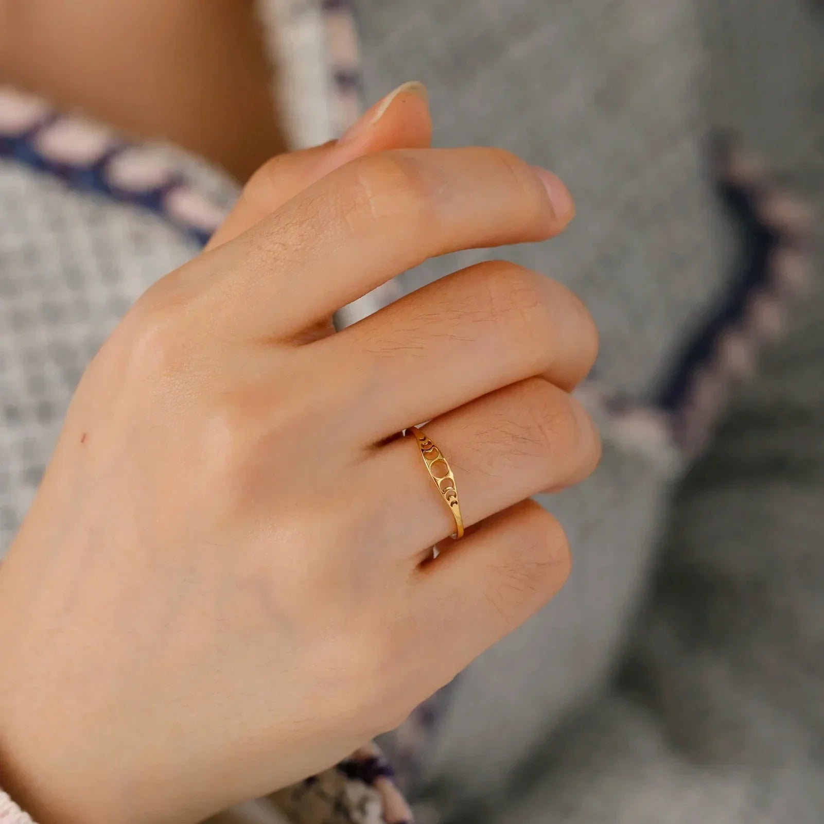 Ring with Gold Crescent Moons