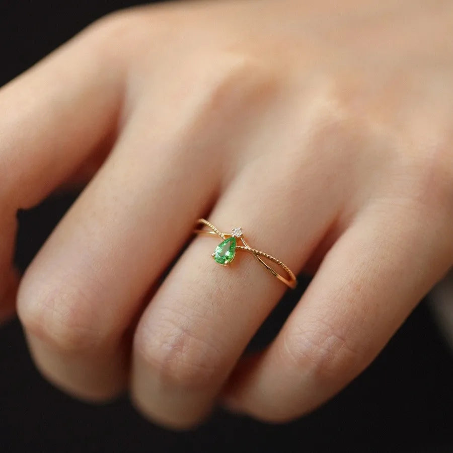 Ring with Stone and Zircon Water Drop