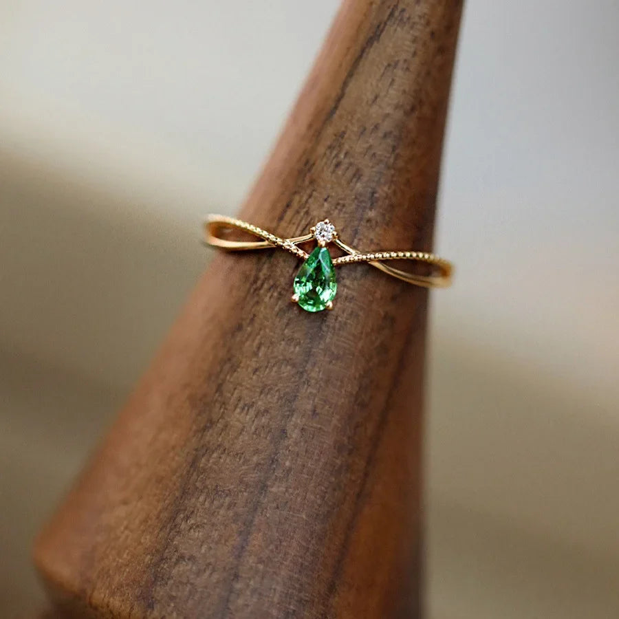 Ring with Stone and Zircon Water Drop