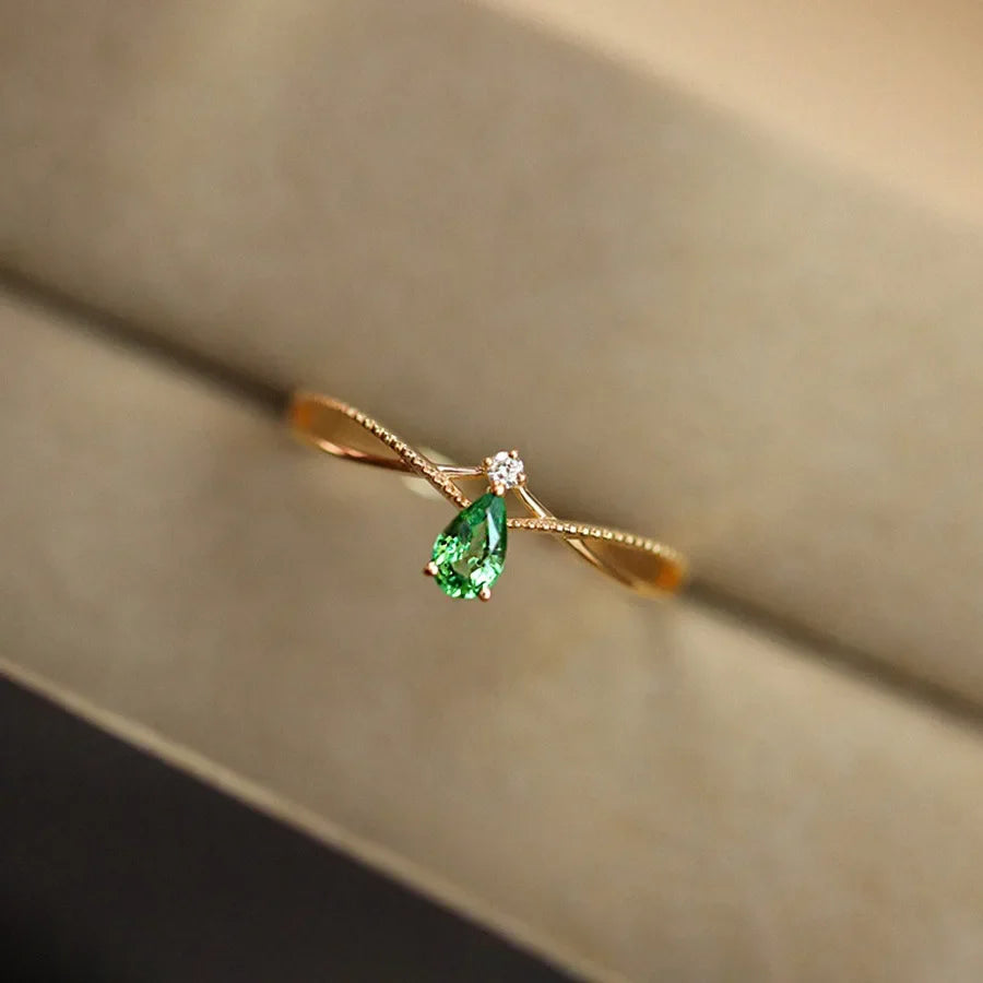 Ring with Stone and Zircon Water Drop