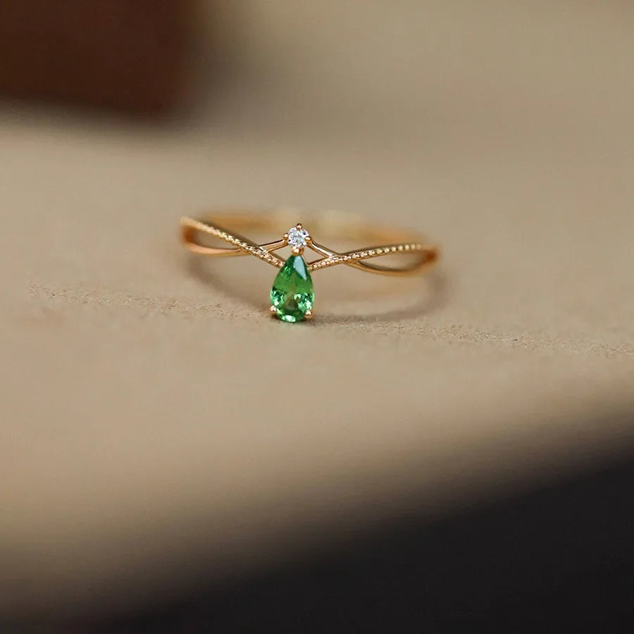 Ring with Stone and Zircon Water Drop