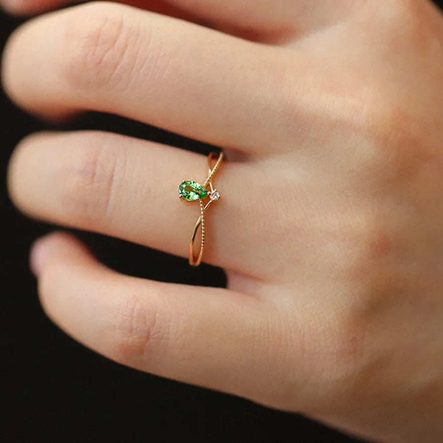 Ring with Stone and Zircon Water Drop