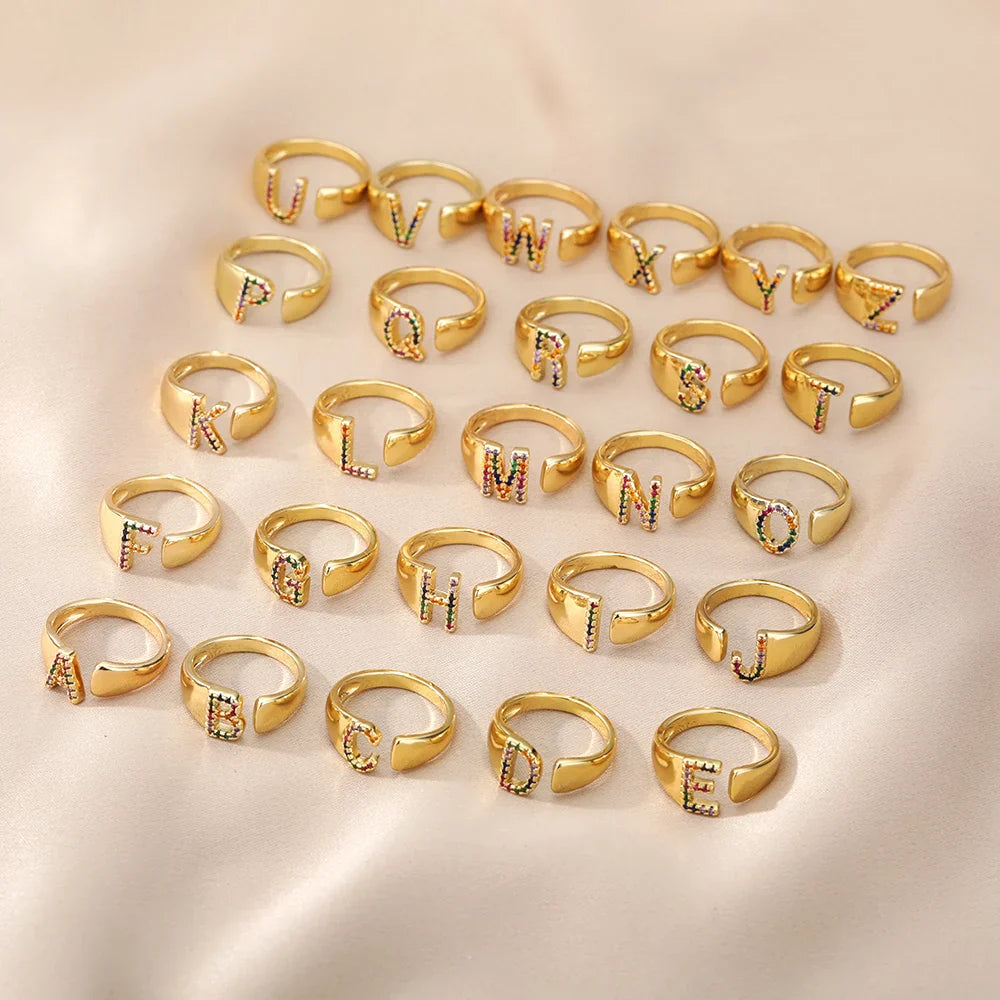 Wide Personalized Rainbow Initial Ring