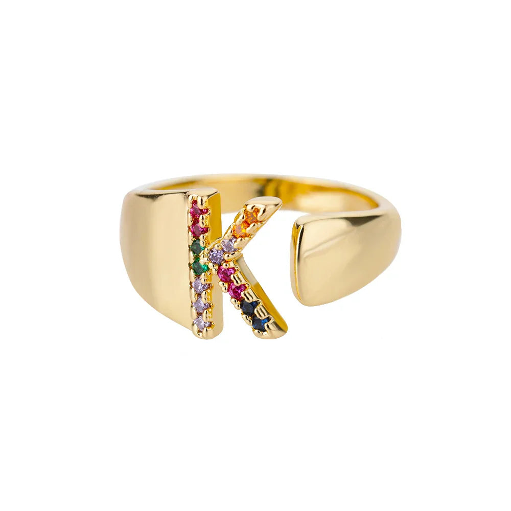 Wide Personalized Rainbow Initial Ring k