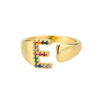 Wide Personalized Rainbow Initial Ring e