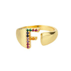Wide Personalized Rainbow Initial Ring f