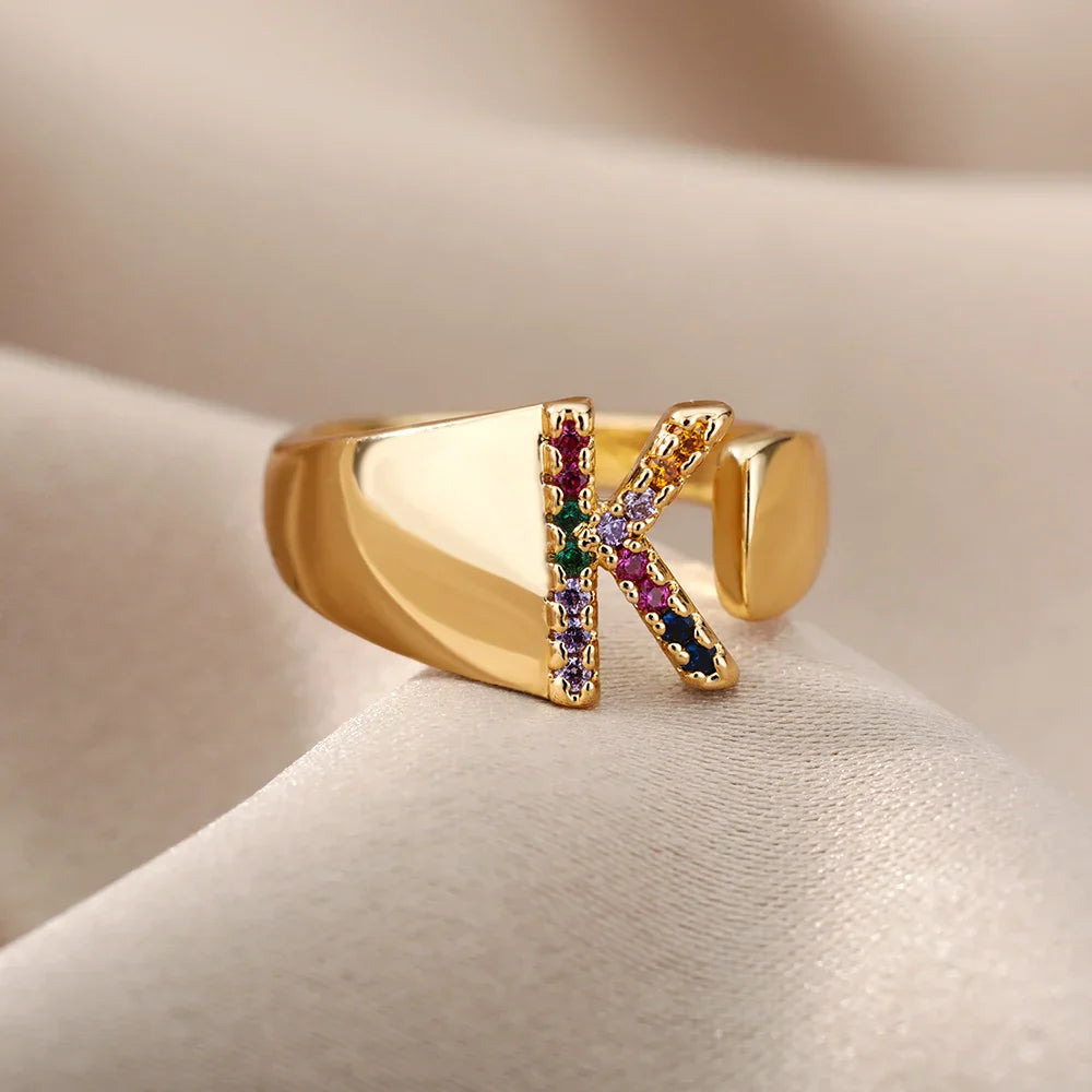 Wide Personalized Rainbow Initial Ring