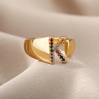 Wide Personalized Rainbow Initial Ring