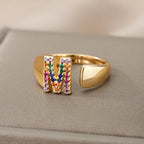 Wide Personalized Rainbow Initial Ring m
