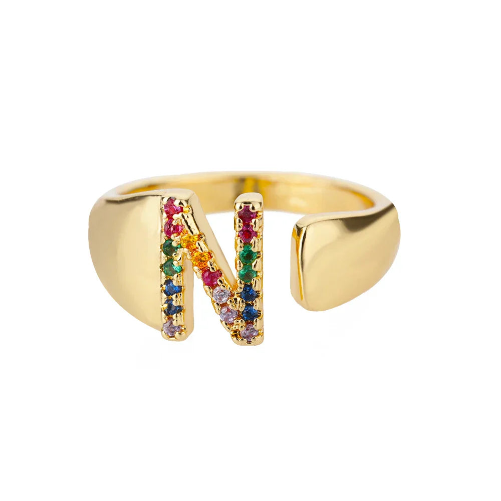 Wide Personalized Rainbow Initial Ring n