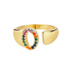Wide Personalized Rainbow Initial Ring o