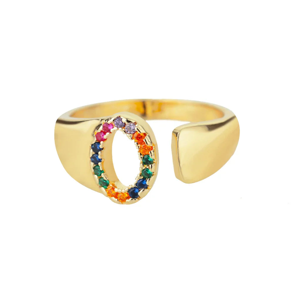 Wide Personalized Rainbow Initial Ring o