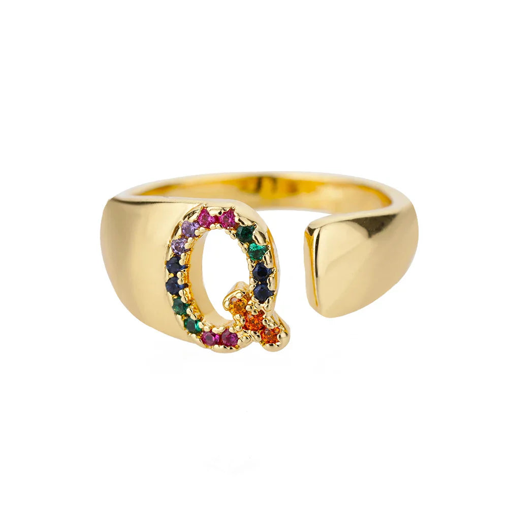 Wide Personalized Rainbow Initial Ring q