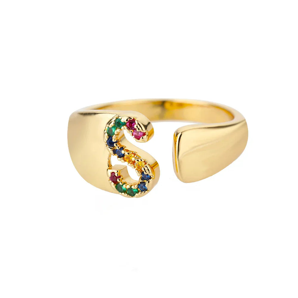 Wide Personalized Rainbow Initial Ring s