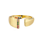 Wide Personalized Rainbow Initial Ring t