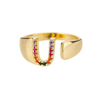Wide Personalized Rainbow Initial Ring u