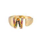 Wide Personalized Rainbow Initial Ring w