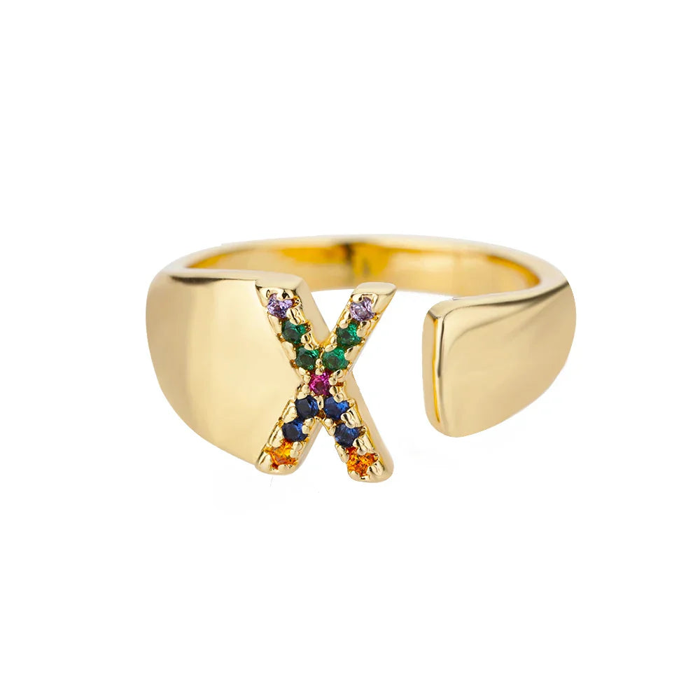 Wide Personalized Rainbow Initial Ring x
