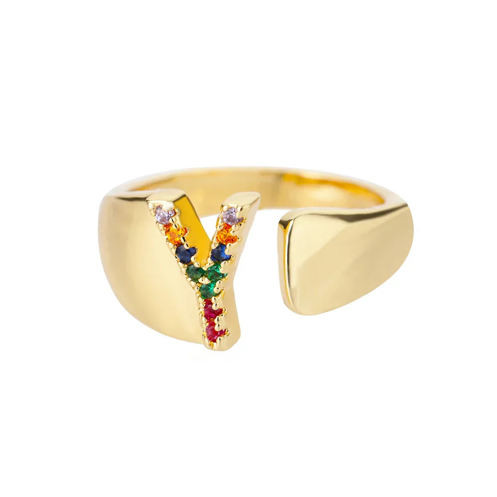 Wide Personalized Rainbow Initial Ring y